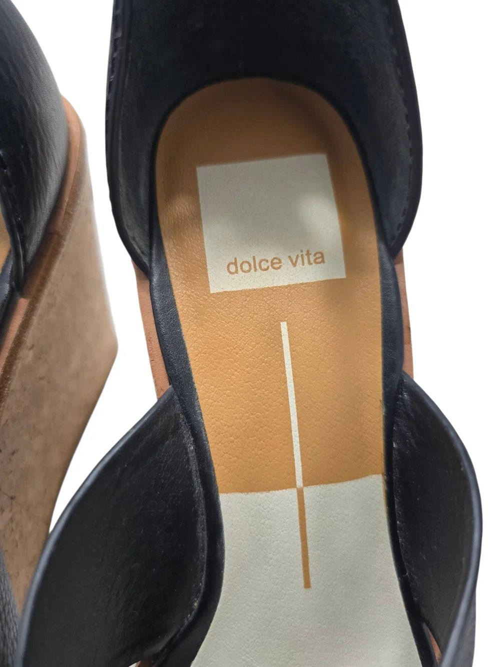 Dolce Vita Black Leather Ankle-Strap Cork Wedges Women's Urbane Sandal Size 8.5